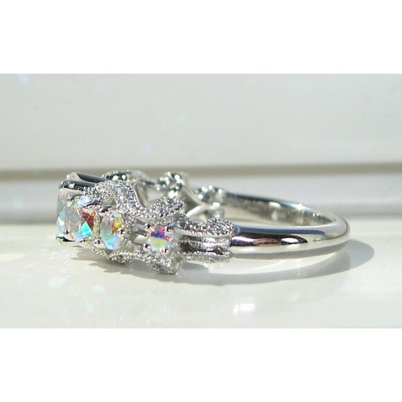 925 STERLING SILVER Simulated Mercury Mystic CZ Ring Round Cut - Picture 9 of 16